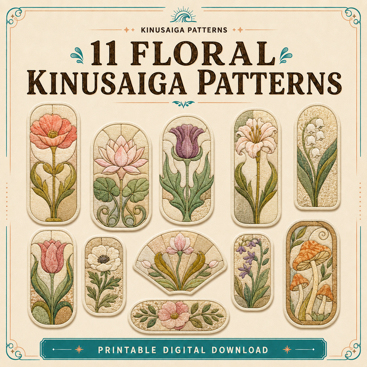 11 Floral Kinusaiga Patterns printable digital download
