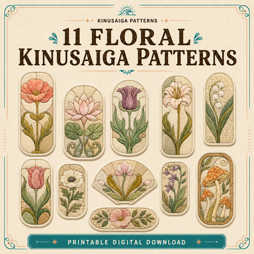 11 Floral Kinusaiga Patterns printable digital download
