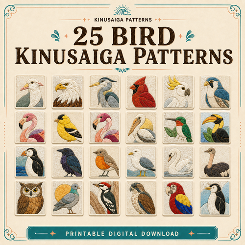 25 Bird Kinusaiga Patterns printable digital download